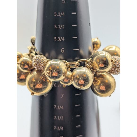 J. Crew Gold Tone Bauble Rhinestone Ball Bead Chain Link Bracelet - Picture 8 of 9